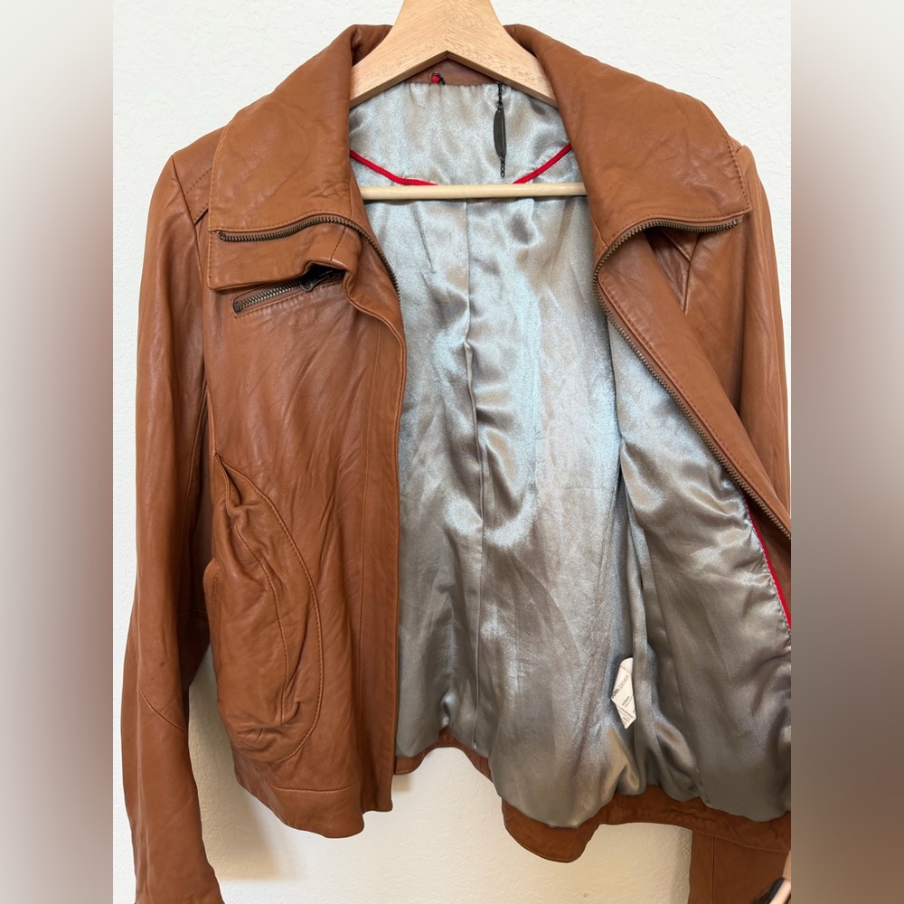 Doma Leather Biker Jacket Cognac Brown Size Small 100% Leather - Picture 9 of 12